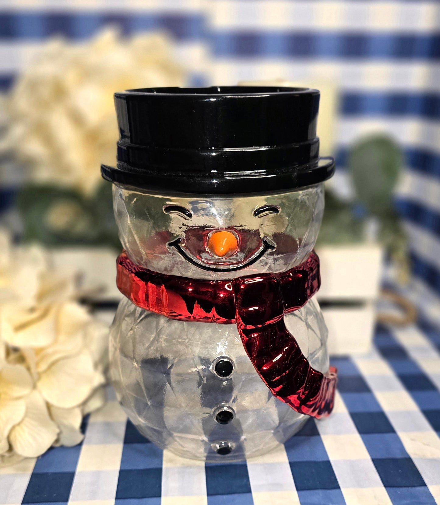 New Bath and Body Works Holiday Snowman Single Wick Glass Candle Holder.
