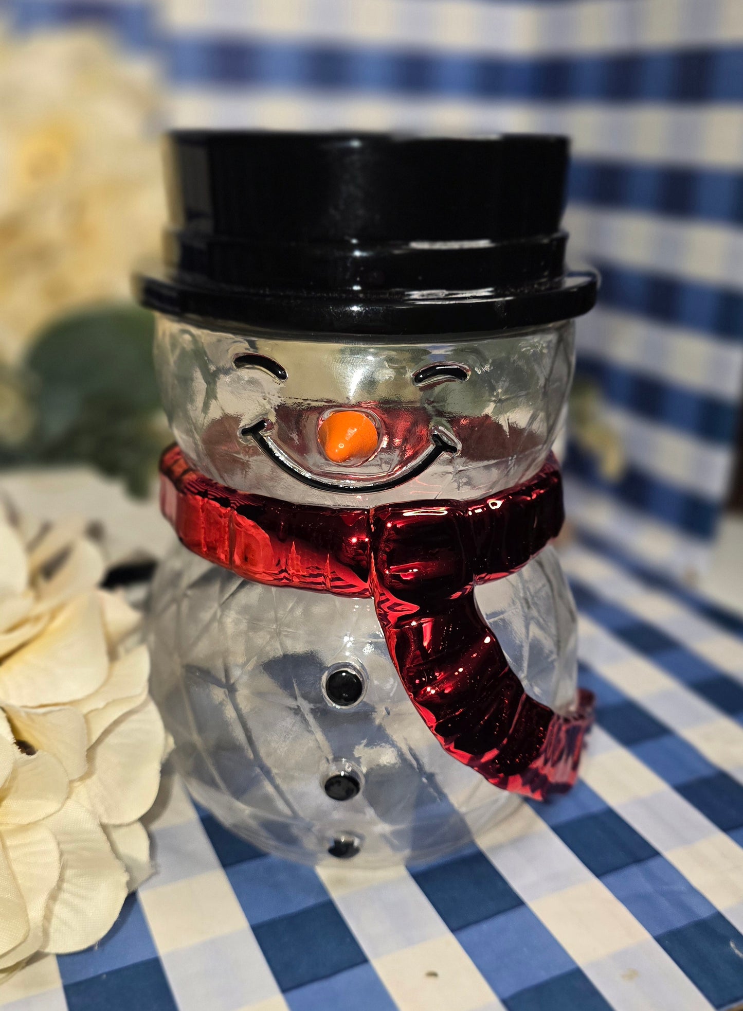 New Bath and Body Works Holiday Snowman Single Wick Glass Candle Holder.