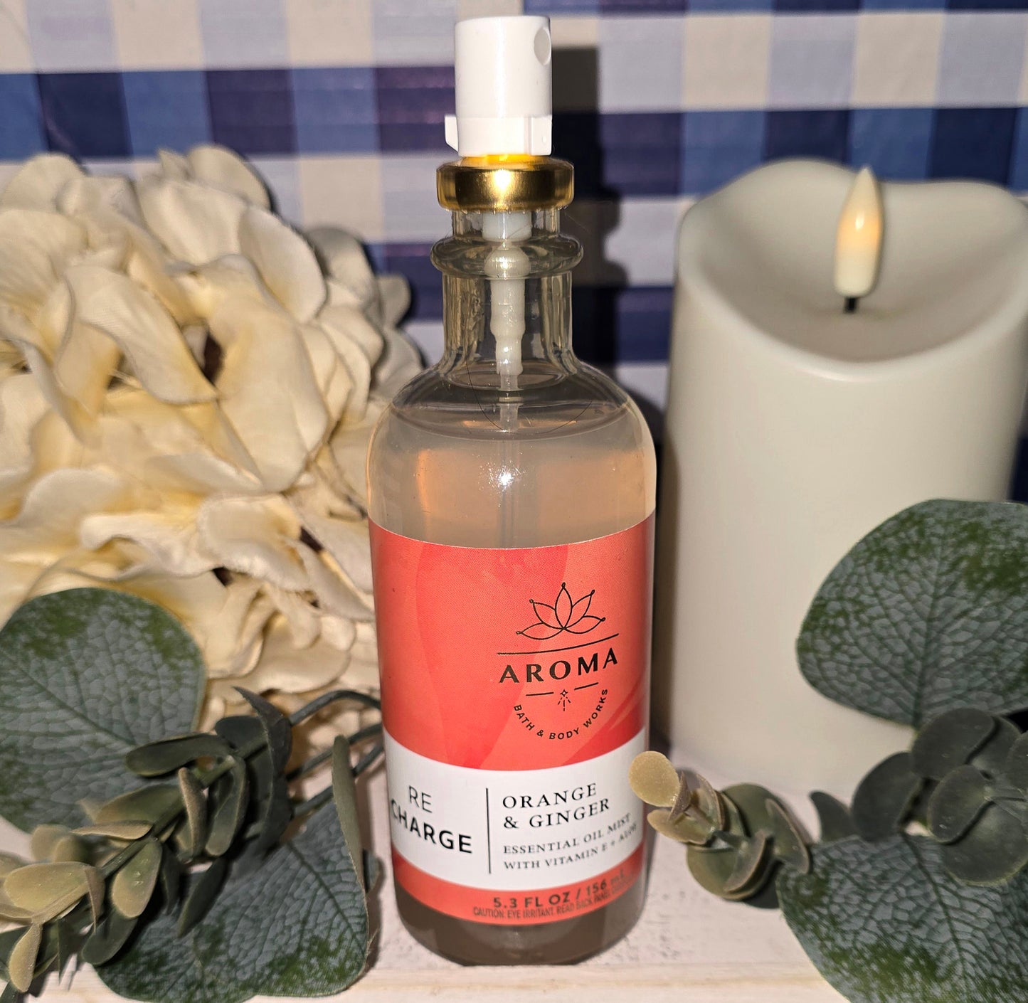 Bath and Body Works Aromatherapy ~Re-Charge~ Orange and Ginger, Essential Oil Pillow and Body Mist 5.3 fl oz.
