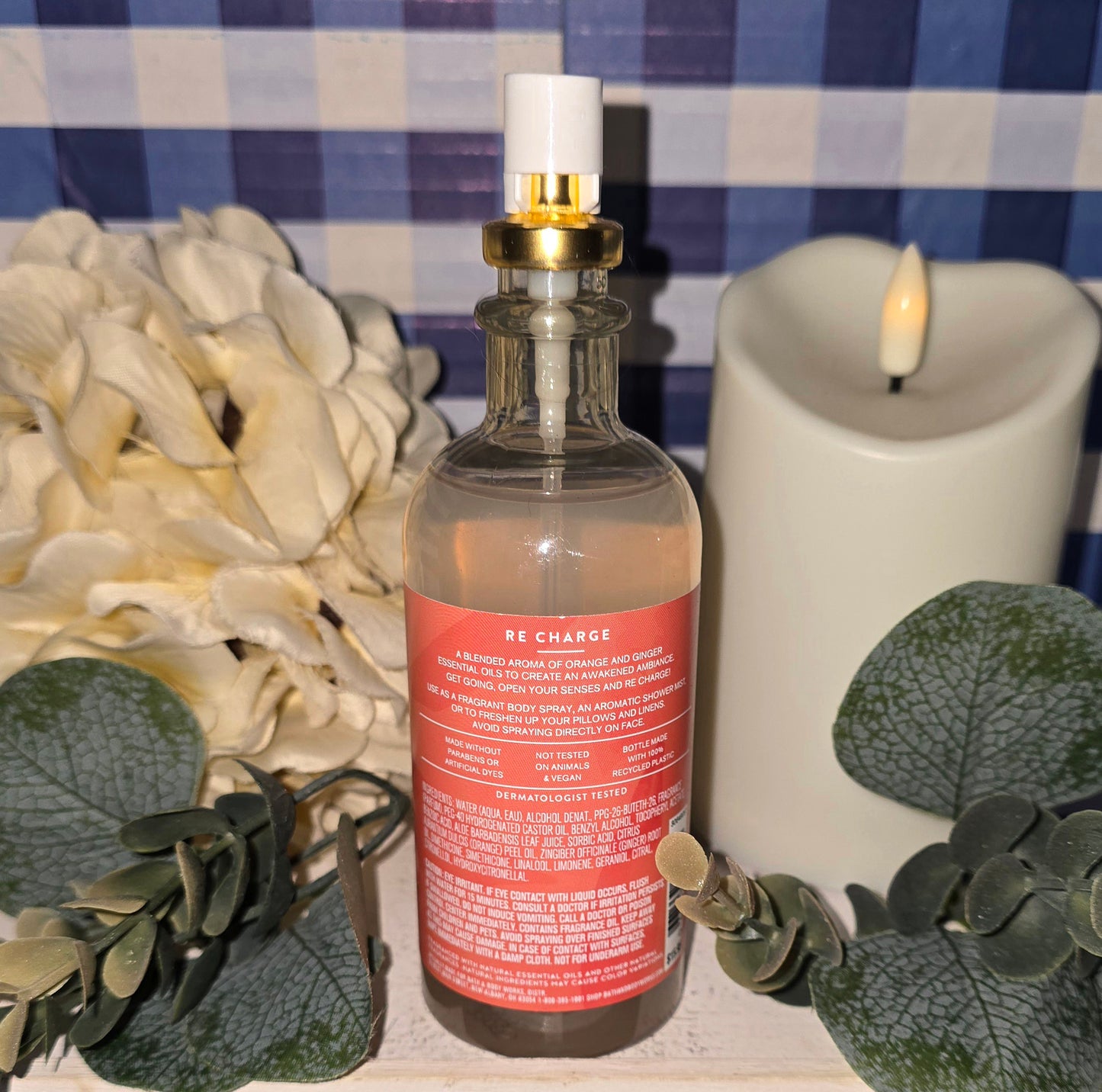Bath and Body Works Aromatherapy ~Re-Charge~ Orange and Ginger, Essential Oil Pillow and Body Mist 5.3 fl oz.