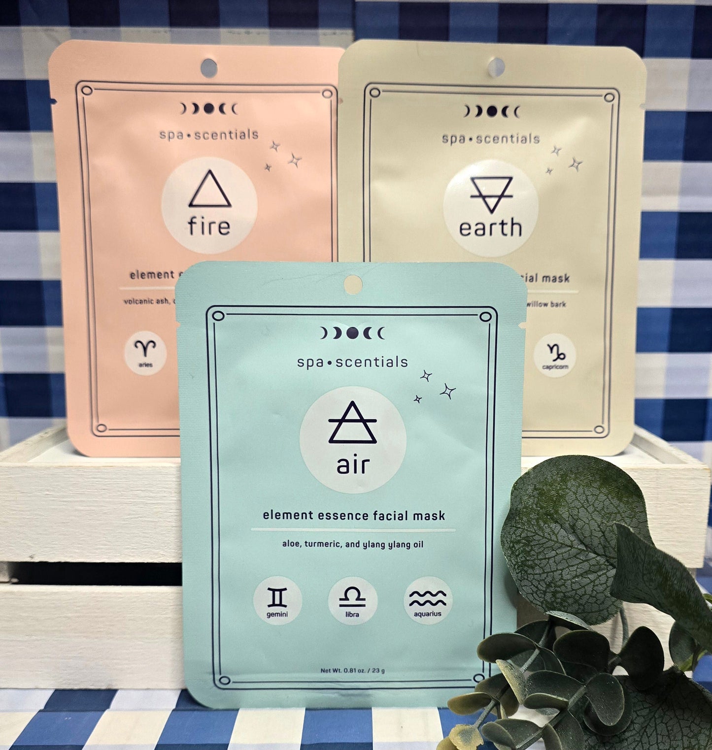 New Spa.Scentials 3 Pack Element Essence Facial Mask (Air, Fire & Earth)