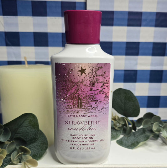 Bath & Body Works Strawberry Snowflakes Body Lotion - 24 Hour Moisturizing Daily Nourishing  8 fl oz