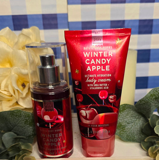 New Bath and Body Works Winter Candy Apple 2 Piece Travel Size Gift Set Body Mist and Body Cream