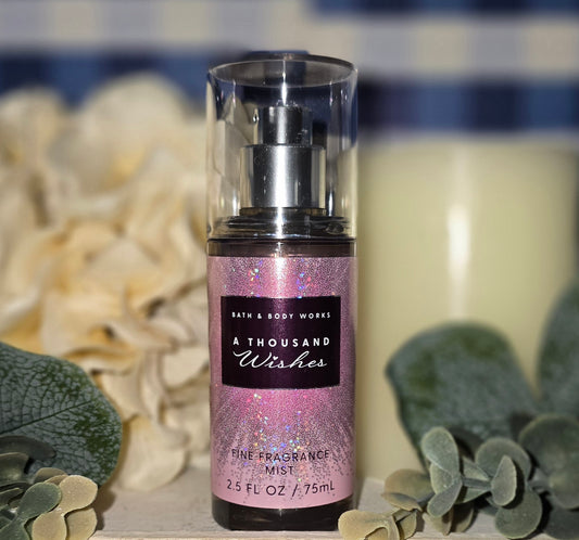 Bath and Body Works Travel Size A Thousand Wishes Fine Body Mist, Body Spray. Hair Mist and Linen Spray 2.5 fl oz