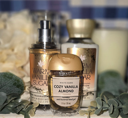 New Bath and Body Works Warm Vanilla Sugar 3 Piece Gift Set Body Mist, Sanitizer and Body Lotion