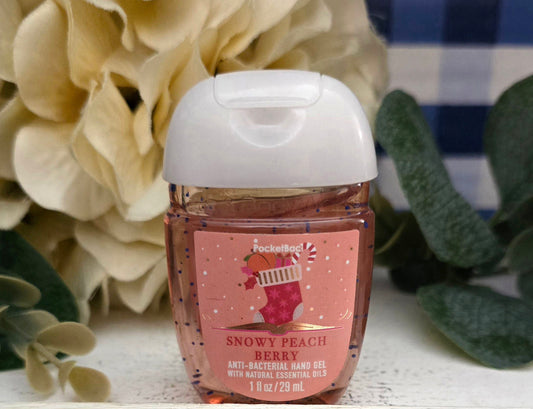 New Bath and Body Works Snowy Peach Berry PocketBac Hand Sanitizer 1 oz 