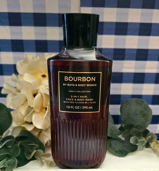 New Bath and Body Works Men's Collection Bourbon 3-In-1 Hair, Face and Body Wash 10 fl oz.
