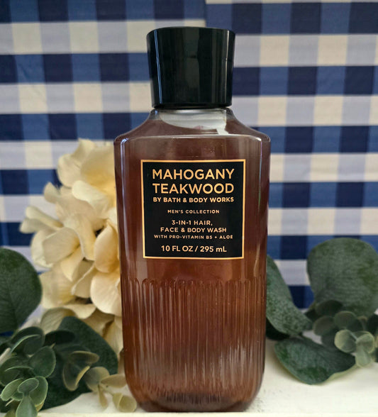 New Bath and Body Works Men's Collection Mahogany Teakwood 3-In-1 Face & Body Wash.