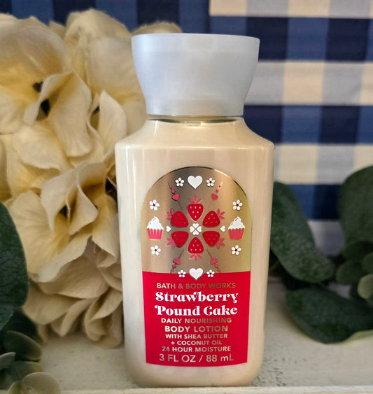 New Bath and Body Works Strawberry Pound Cake Travel Size Body Lotion, Moisturizer 2.5 fl oz