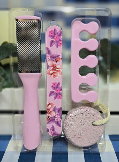 New 5 PC Pedicure Set - Foot File, Nail File, Pumice Stone, 2 Toe Seperators