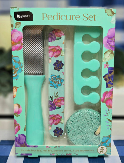 New 5 PC Pedicure Set - Foot File, Nail File, Pumice Stone, 2 Toe Seperators
