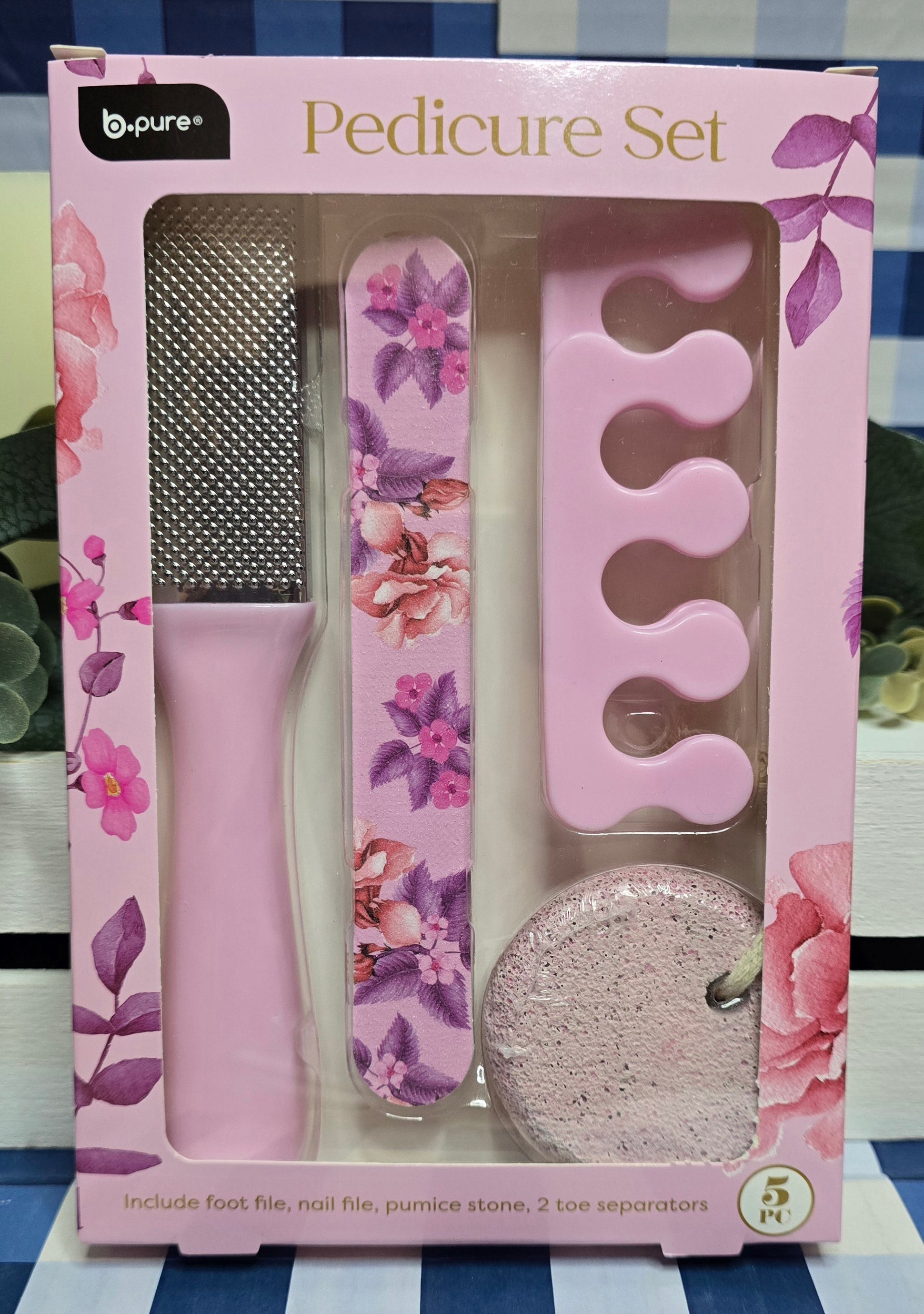 New 5 PC Pedicure Set - Foot File, Nail File, Pumice Stone, 2 Toe Seperators
