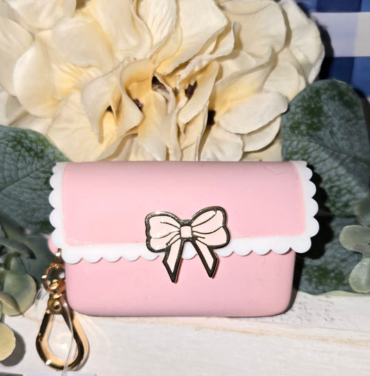 New Bath and Body Works Pink Bow Snapcase  PocketBac Holder Scalloped Purse