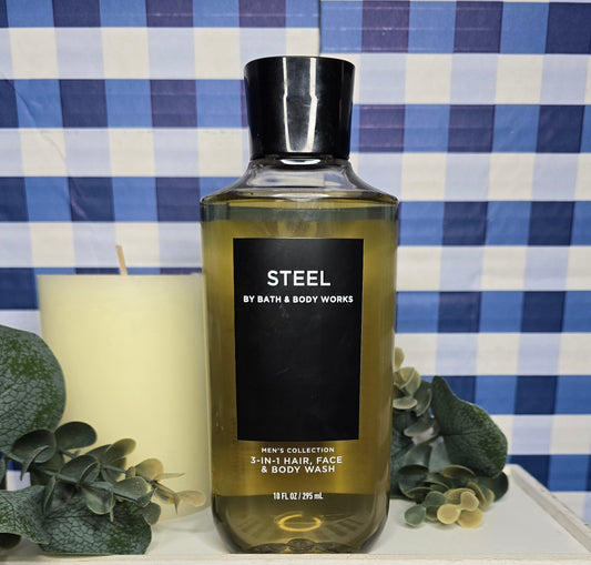 New Bath and Body Works Men's Collection Steel 3-In-1 Hair, Face and Body Wash 10 fl oz.