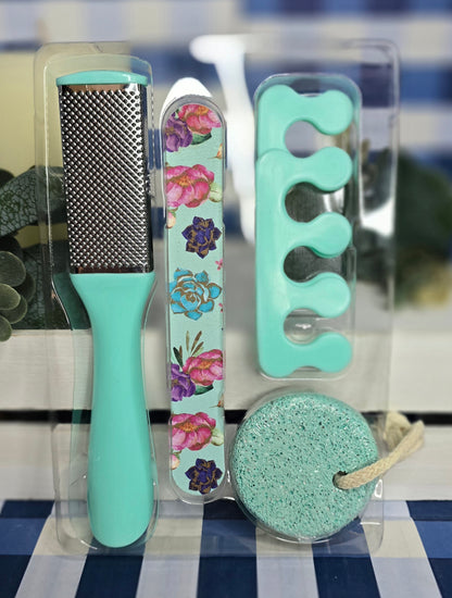 New 5 PC Pedicure Set - Foot File, Nail File, Pumice Stone, 2 Toe Seperators