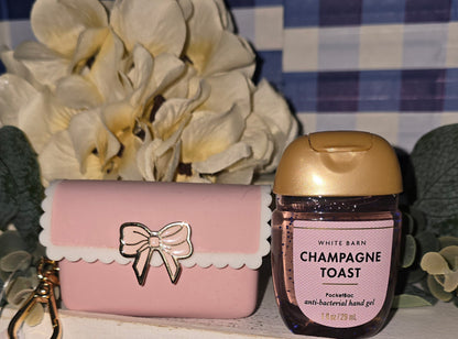 New Bath and Body Works Pink Bow Snapcase Scalloped Purse Pocketbac Holder and 1 PocketBac Hand Sanitizer.